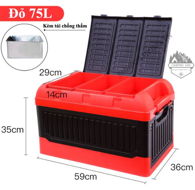 Thùng đựng đồ gấp gọn dung tích 75L, giữ được nước, siêu bền, đựng đồ trên xe hơi, cắm trại dã ngoại ( kèm túi chống thấm)