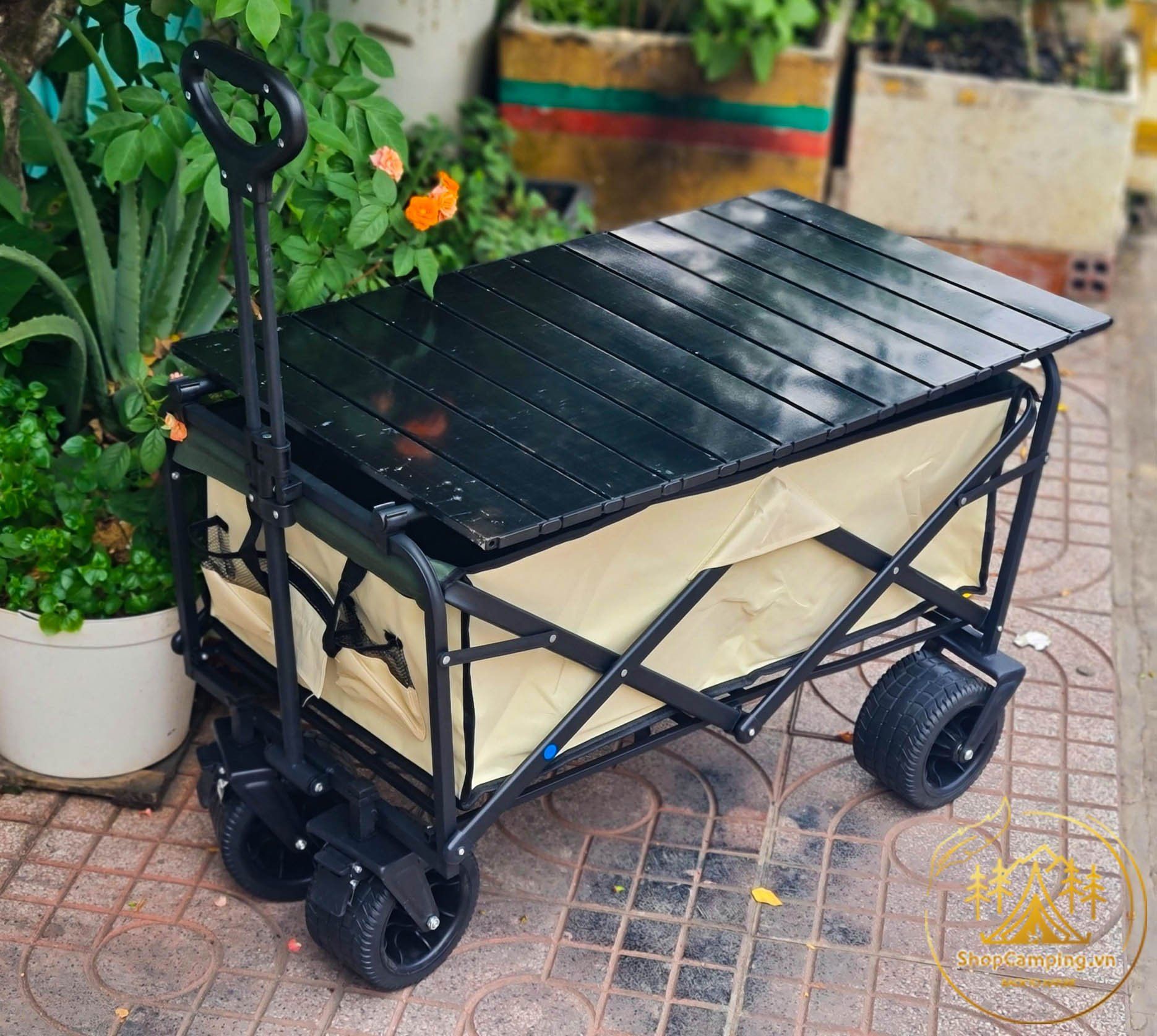 Xe kéo dã ngoại gấp gọn, xe đựng đồ bánh lớn cho du lịch, cắm trại dã ngoại