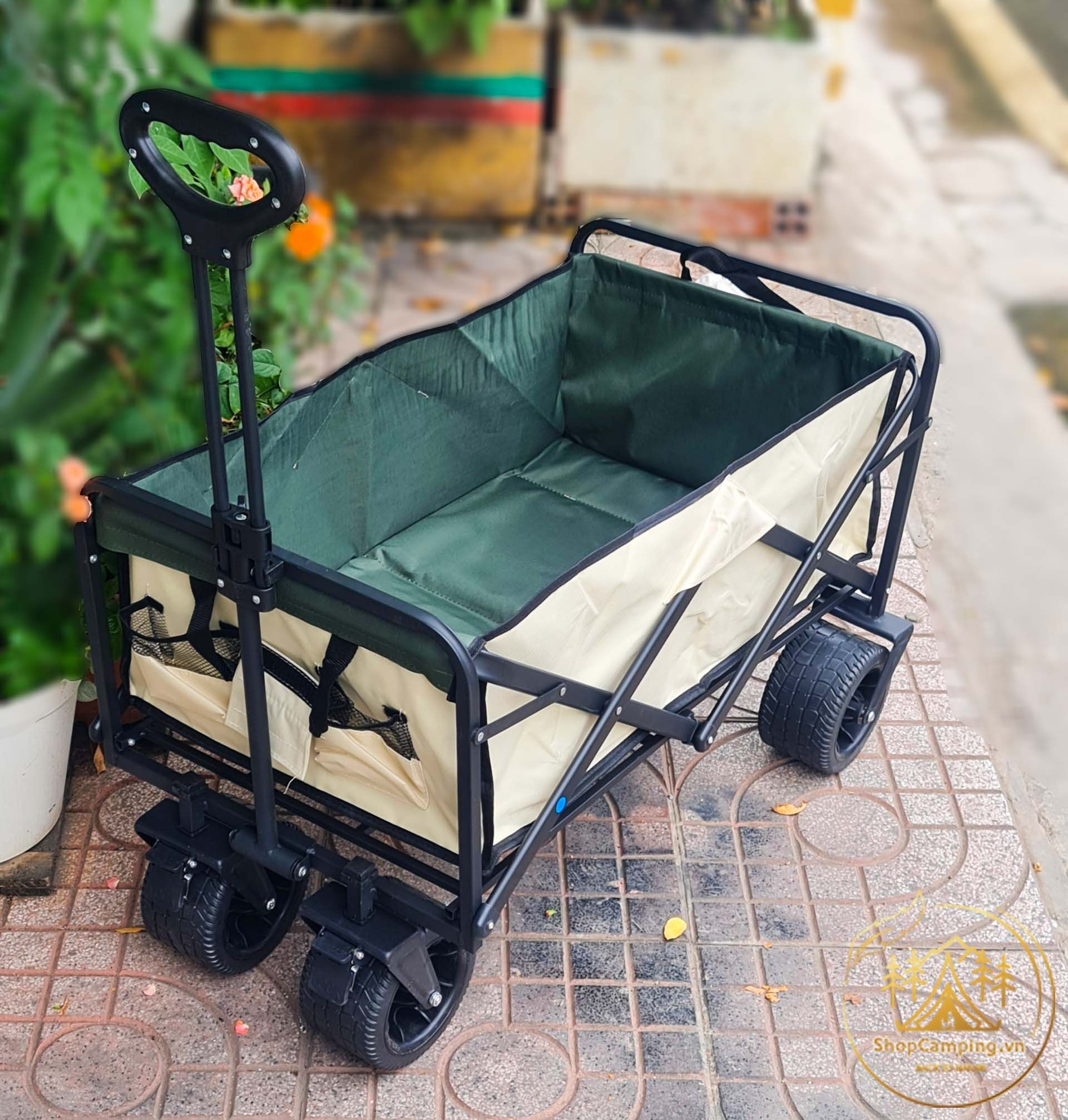 Xe kéo dã ngoại gấp gọn, xe đựng đồ bánh lớn cho du lịch, cắm trại dã ngoại