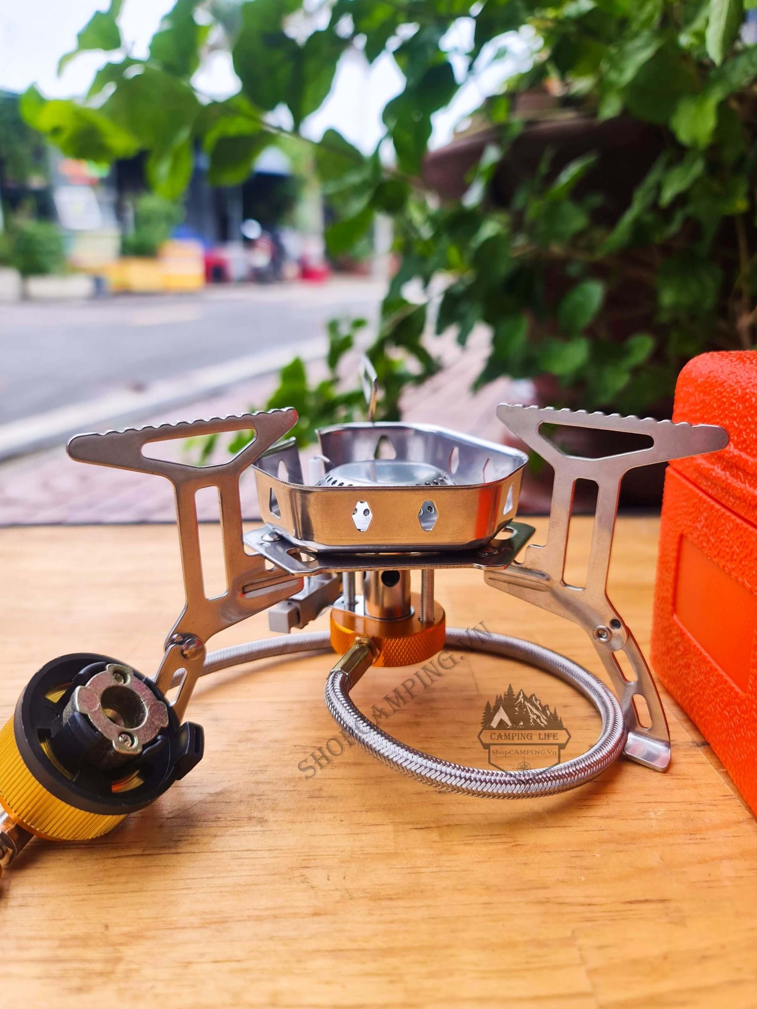 Bếp ga mini dã ngoại inox 304 chống gió kèm đầu chuyển, bếp gas mini gấp gọn, bếp mini du lịch cắm trại