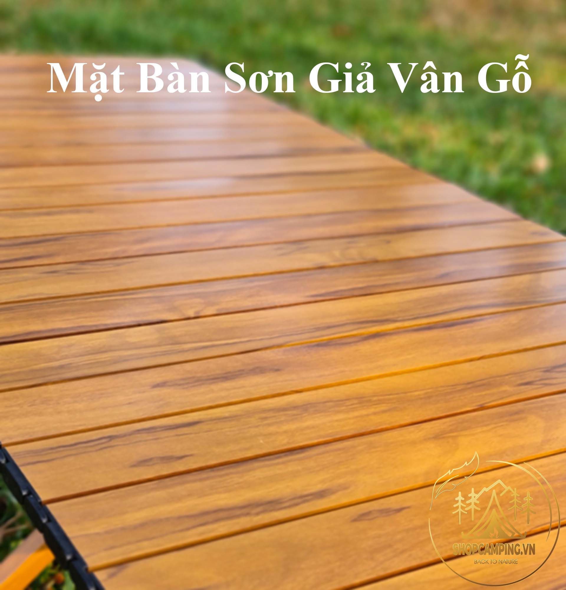 Bàn nhôm vân gỗ gấp gọn 1m2, Bàn xếp gọn cắm trại dã ngoại