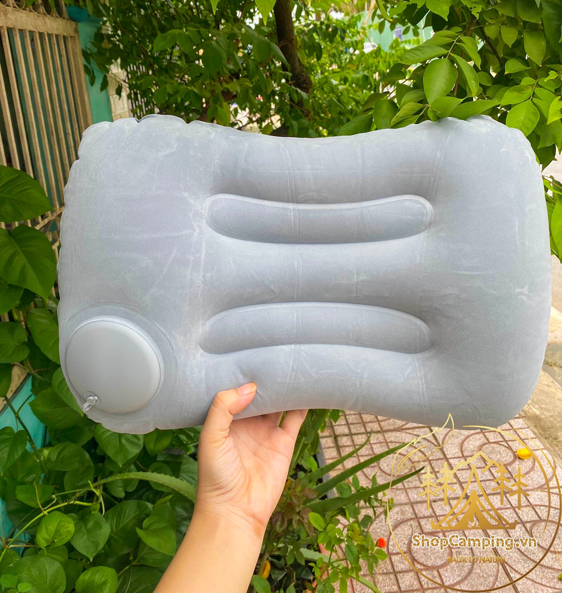 Gối hơi gấp gọn tự bơm hơi, gối hơi văn phòng, gối xếp gọn du lịch dã ngoại cắm trại
