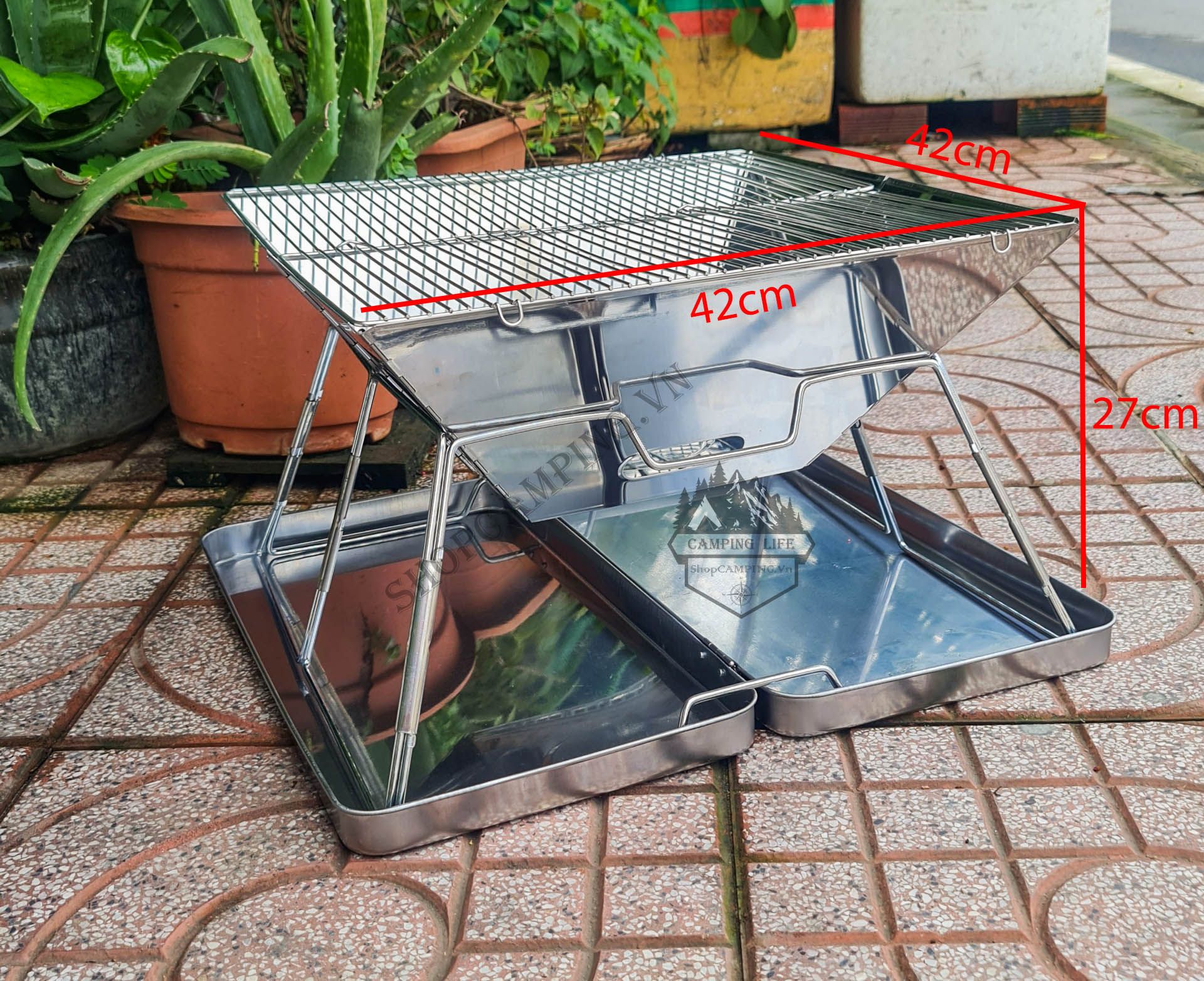 Bếp nướng Camping, bếp than nướng inox xếp gọn siêu dày dành cho cắm trại, dã ngoại