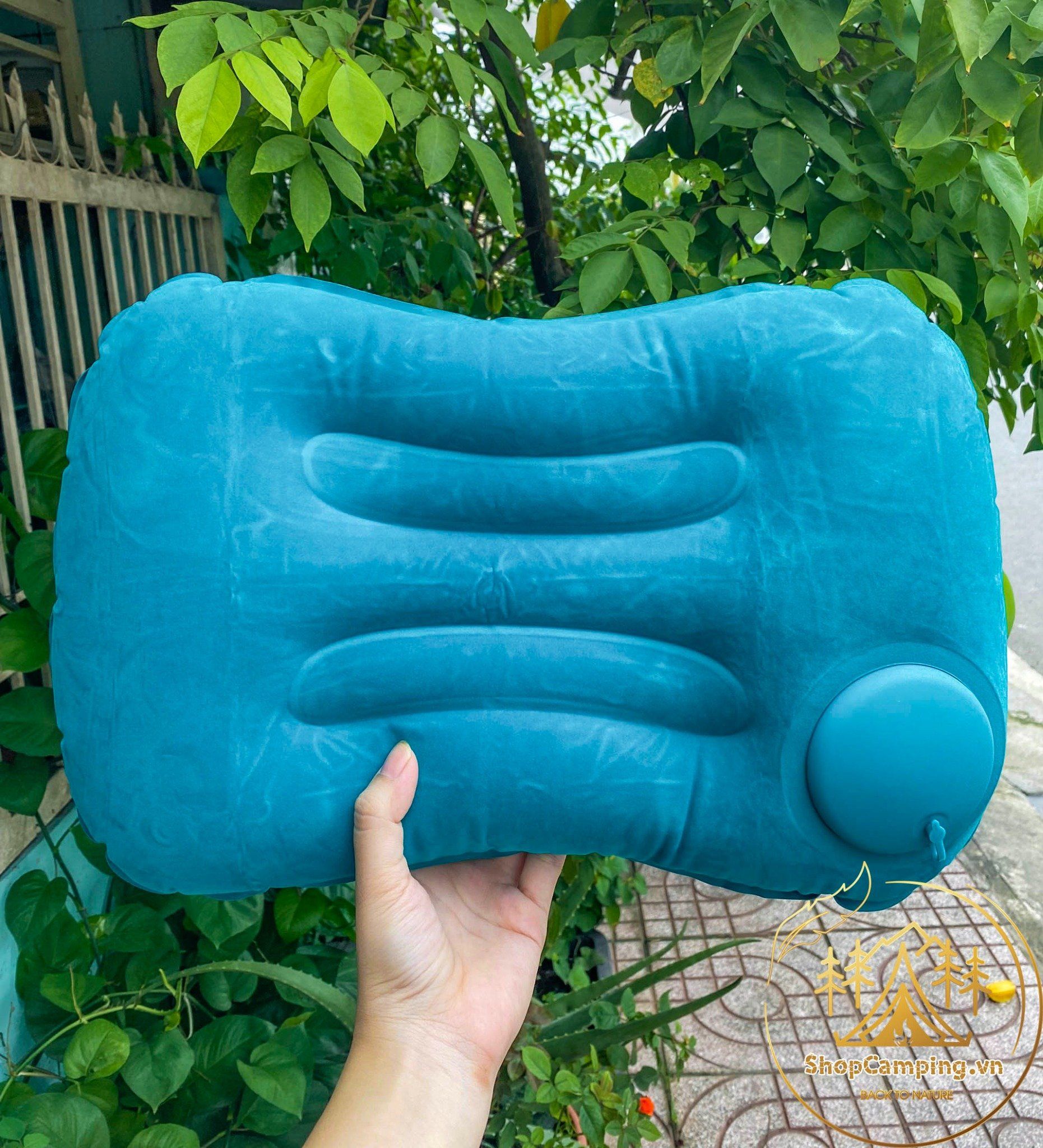 Gối hơi gấp gọn tự bơm hơi, gối hơi văn phòng, gối xếp gọn du lịch dã ngoại cắm trại