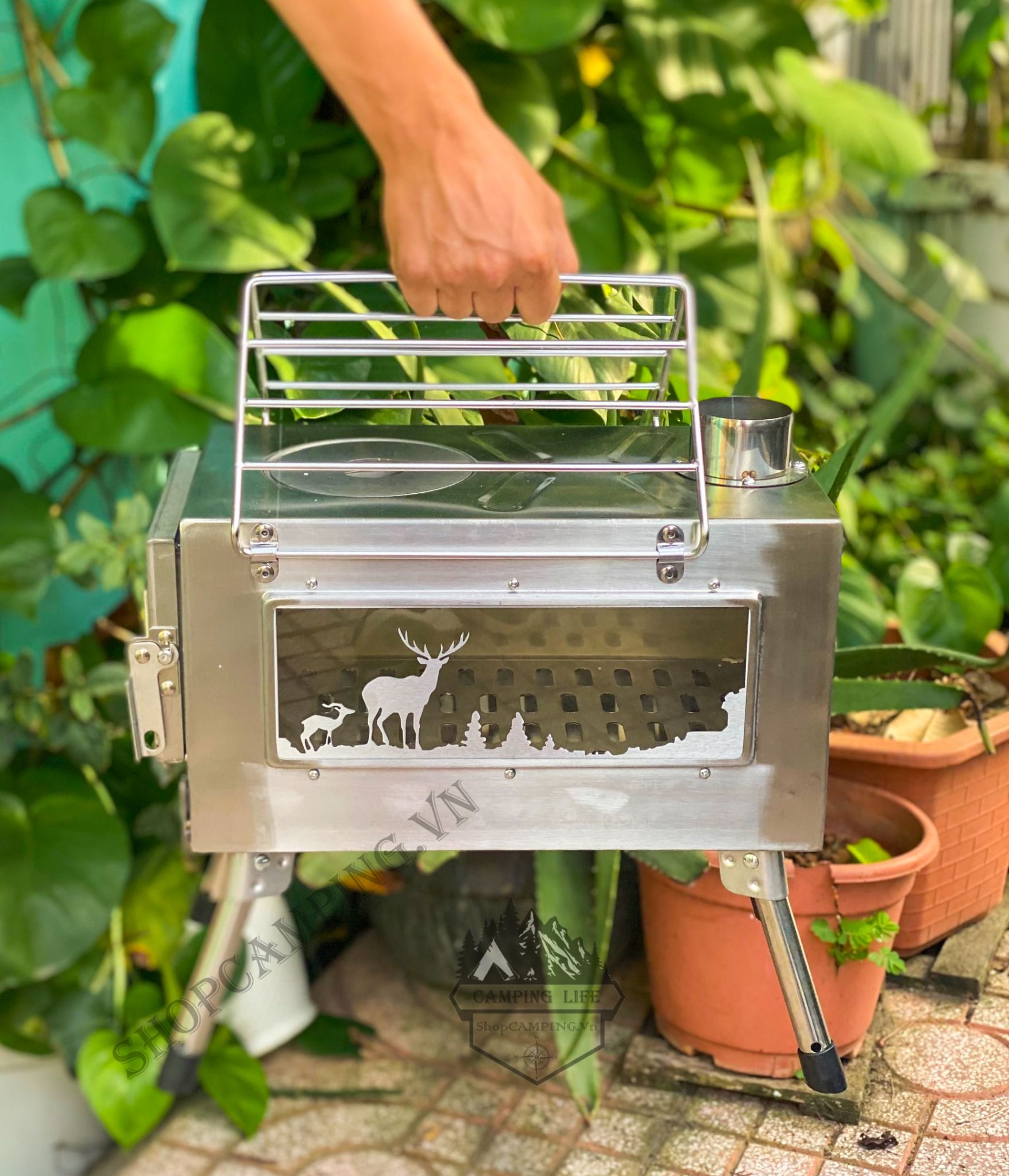 Lò sưởi, bếp sưởi củi Inox dành cho cắm trại dã ngoại