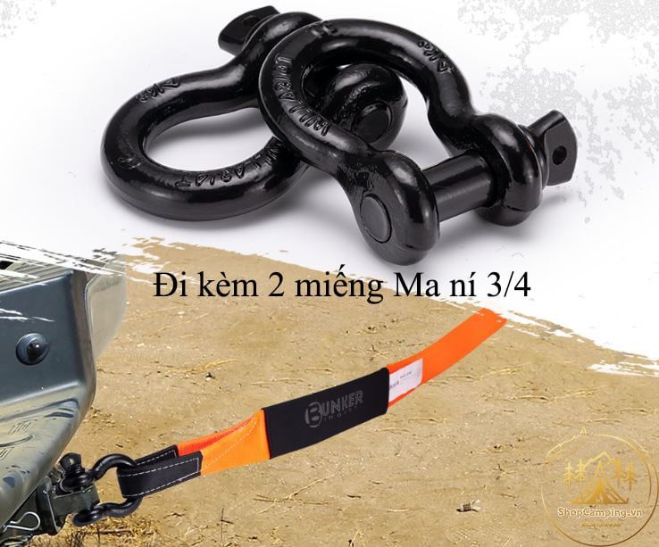 Dây cáp ,dây nối tời ,kéo xe bẹ 7.5Cm 9M 14 Tấn CHÍNH HÃNG BUNKER INDUST
