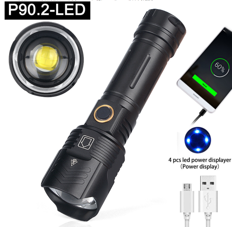 Đèn pin siêu sáng chip led P90 35w ,sạc cổng USB kèm 1 pin 26650
