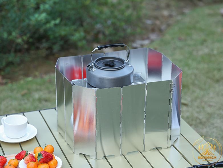 Tấm chắn gió 10 miếng size xl 24cm gấp gọn, tấm che gió bếp cắm trại, du lịch, dã ngoại có hộp đựng Camping VietNam