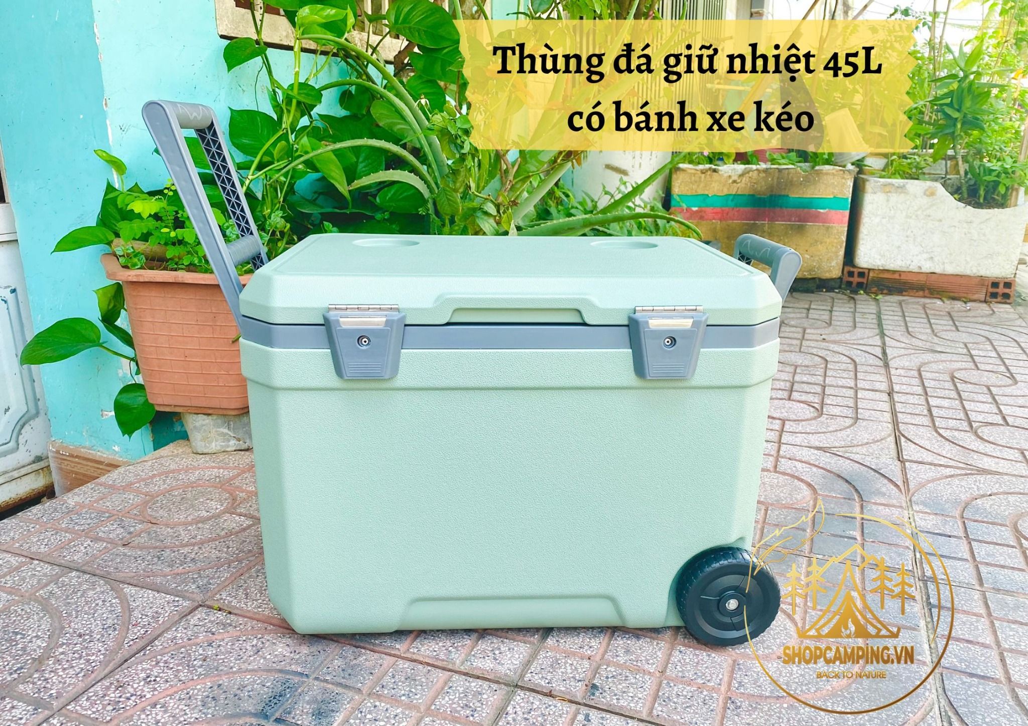 Thùng đá giữ nhiệt 45L có bánh xe kéo, thùng đựng đá, thùng giữ nhiệt du lịch, cắm trại dã ngoại