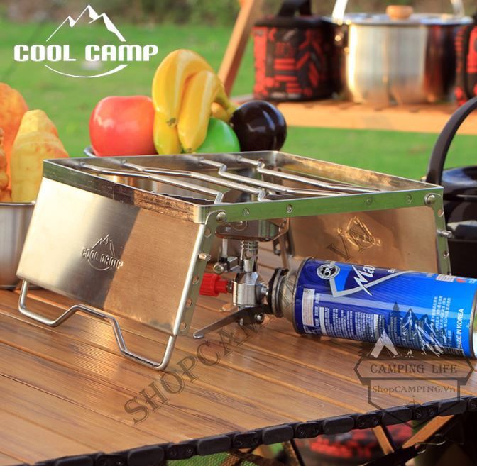 Kiềng bếp gấp gọn inox 304 dày nấu nướng, khung bếp chắn gió điều chỉnh độ cao dã ngoại cắm trại