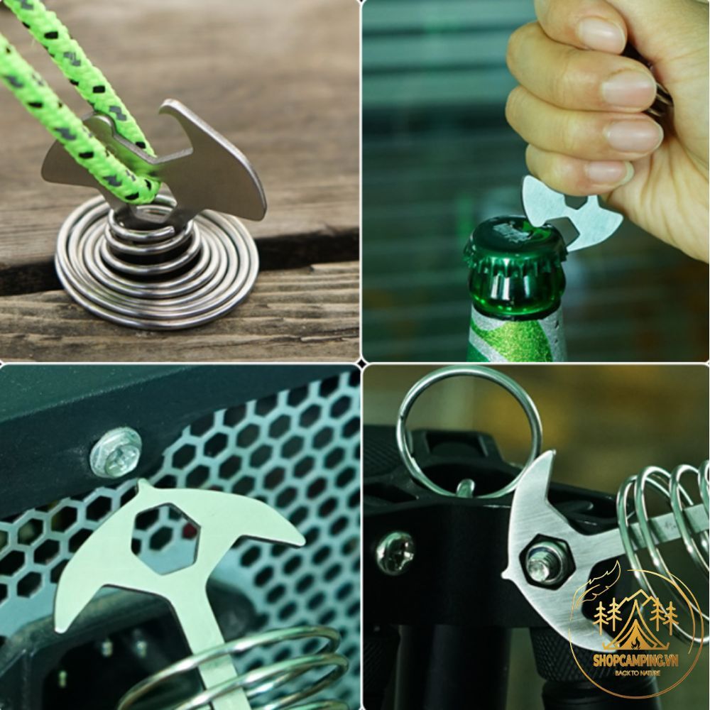 Móc lò xo, cọc neo xương cá gim dây lều sàn gỗ có khóa D dành cho cắm trại dã ngoại