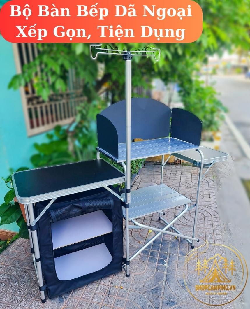 Bàn bếp dã ngoại, gấp gọn dùng cho 5 tới 10 người