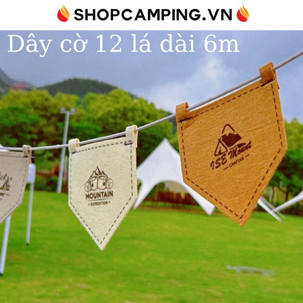  Dây cờ trang trí vải nỉ 12 lá dài 6m, cờ treo lều trại, dercor dã ngoại cắm trại 