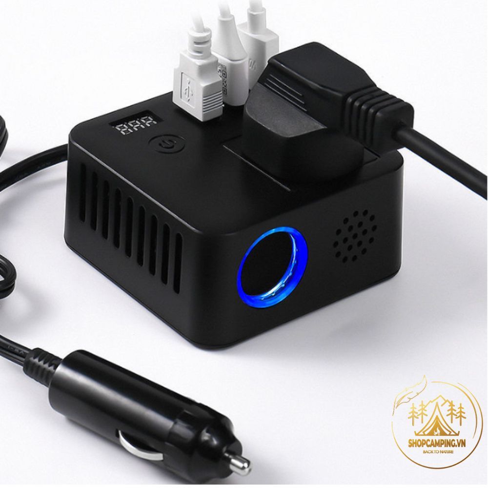 Bộ sạc điện điện thoại tích hợp inverter 12v sang 220v có sạc nhanh QC3.0 xe hơi
