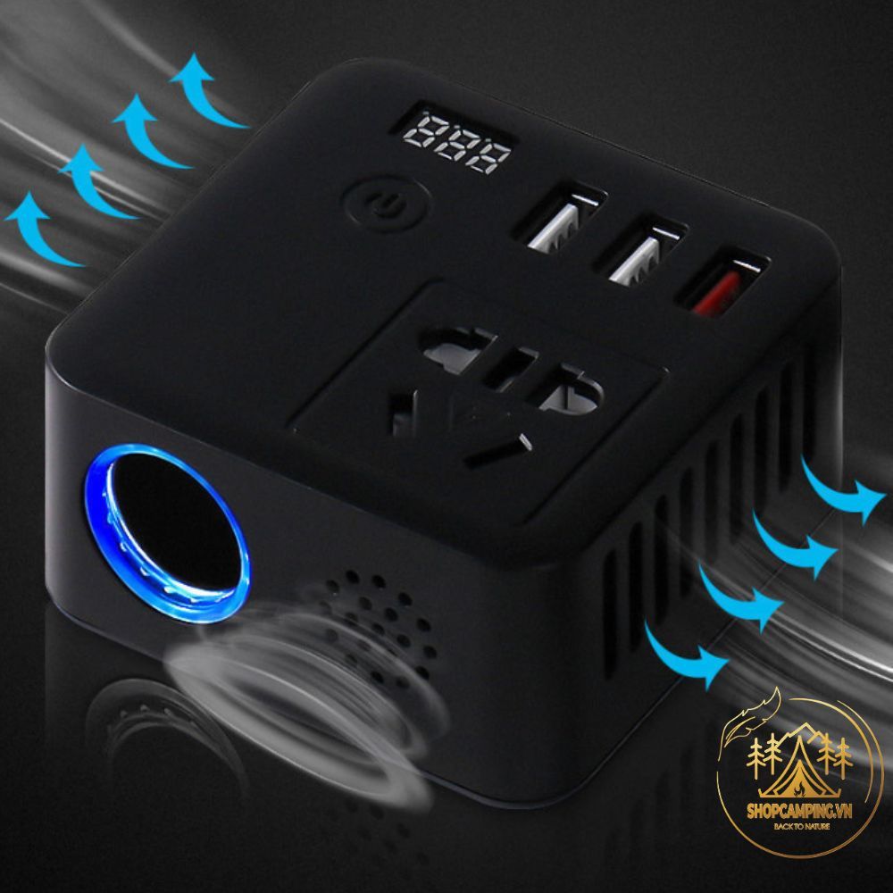 Bộ sạc điện điện thoại tích hợp inverter 12v sang 220v có sạc nhanh QC3.0 xe hơi