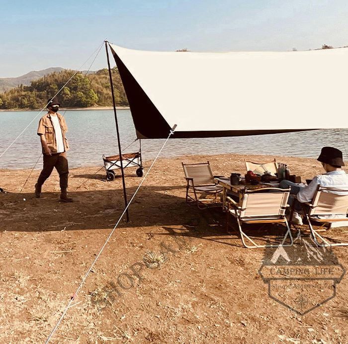 Bộ tăng /tarp bạt che tấm nền phủ đen kèm trụ sắt 3x4m/3x5m dành cho cắm trại dã ngoại
