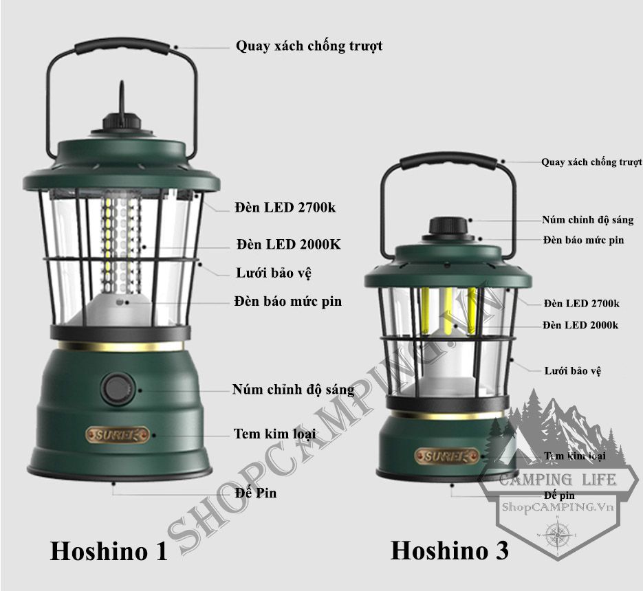 Đèn cắm trại dã ngoại cao cấp Sunrei Hoshino thời gian pin lên đến 216 giờ