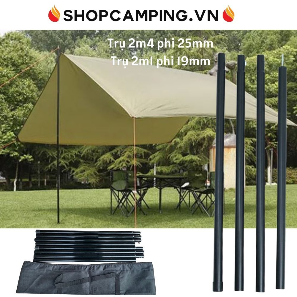 Bộ trụ 2 cây chống tăng lều phi 16mm,19mm, 25mm kèm túi đựng cắm trại dã ngoại