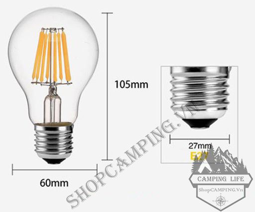 Bóng đèn led Edison A60 công suất 6w dc12v, bóng led ánh sáng vàng đui e27 chống ngược cực