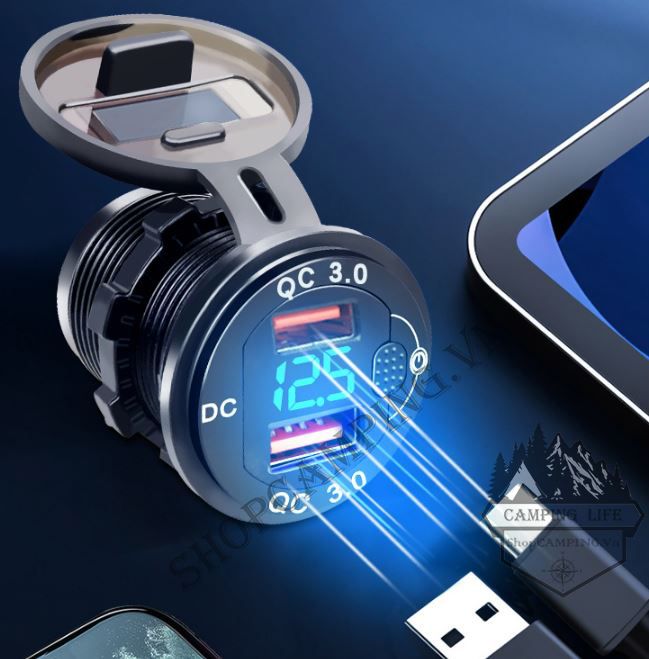 Bộ sạc QC3.0 Cổng USB không thấm nước dành cho Ô tô ,Xe máy