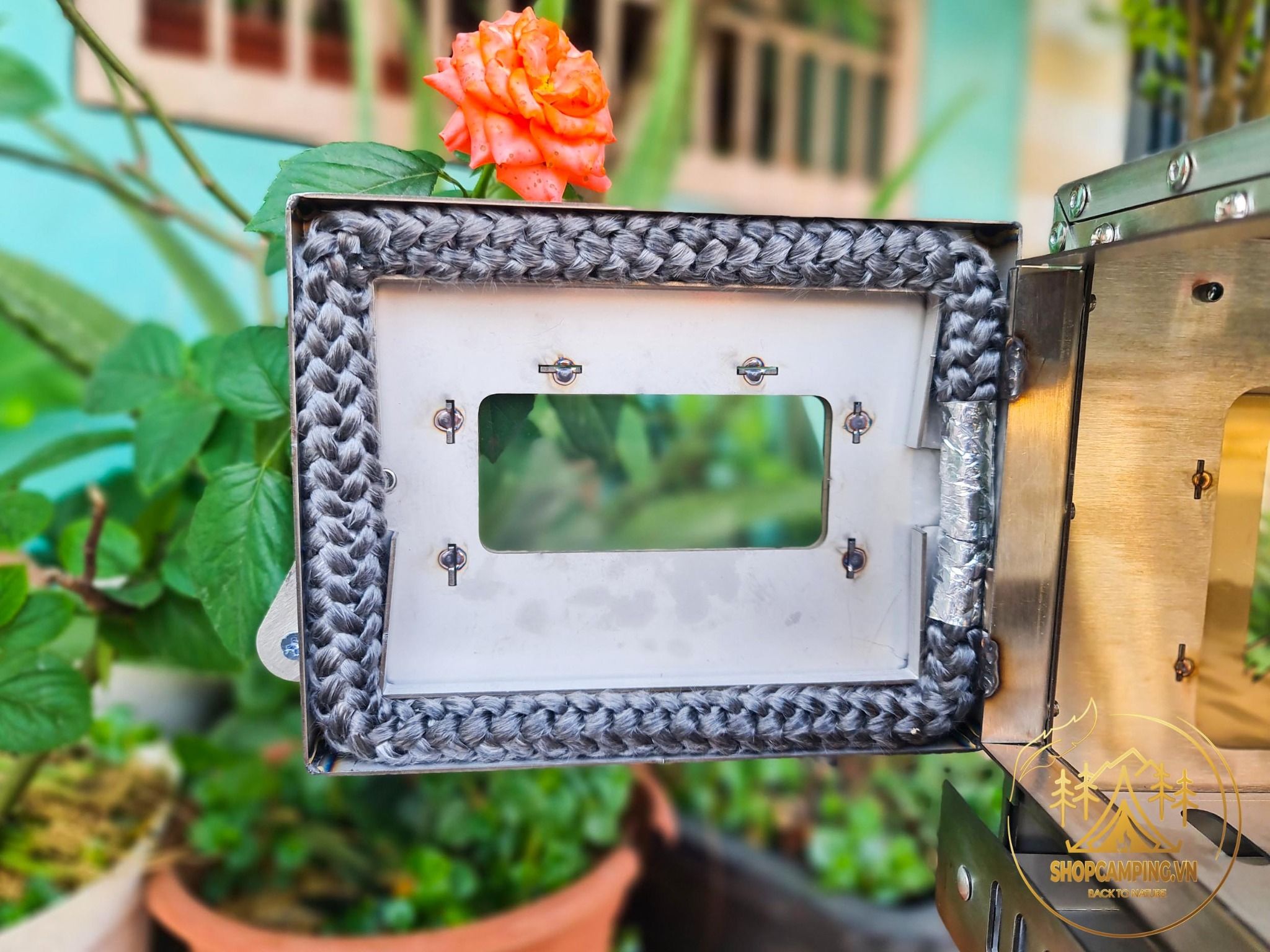 Lò sưởi, bếp sưởi củi Inox 304 có khay nướng dành cho cắm trại dã ngoại