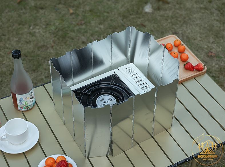 Tấm chắn gió 10 miếng size xl 24cm gấp gọn, tấm che gió bếp cắm trại, du lịch, dã ngoại có hộp đựng Camping VietNam