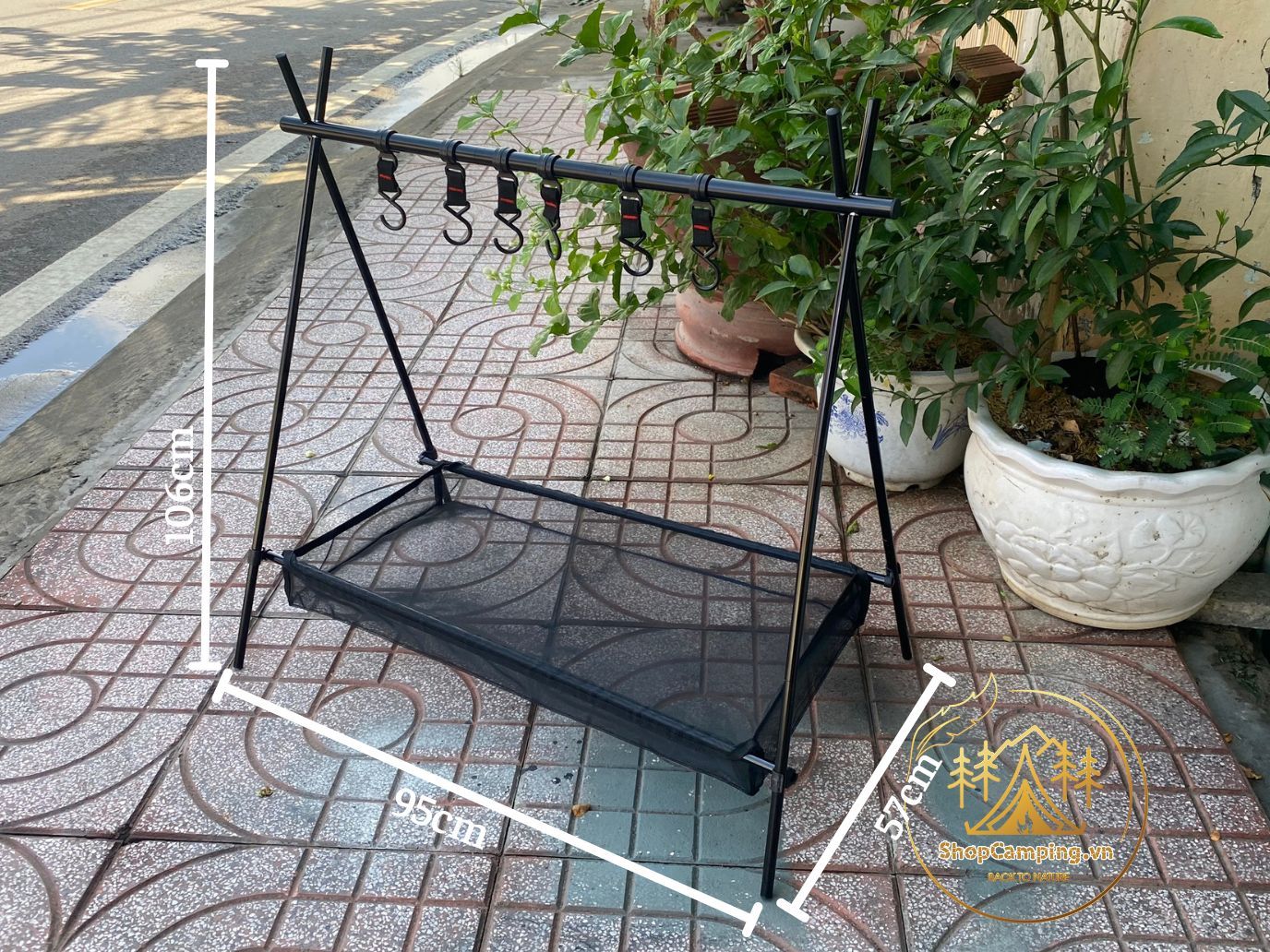 Giá Treo đồ dã ngoại gấp gọn hợp kim nhôm, giá móc đồ chịu Tải 12Kg kèm 6 móc