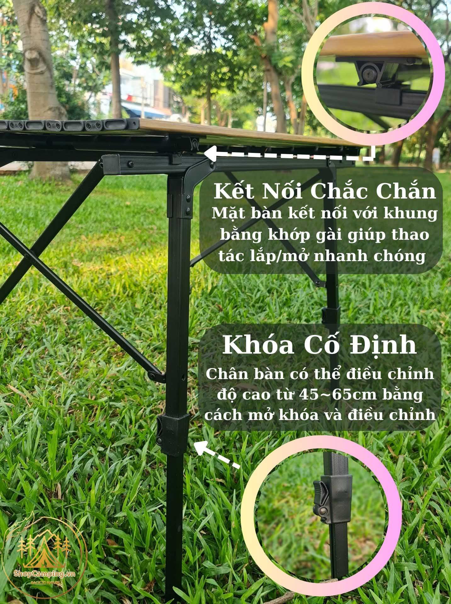 Bàn xếp gọn chân rút điều chỉnh độ cao hợp kim nhôm, bàn dã ngoại cao cấp