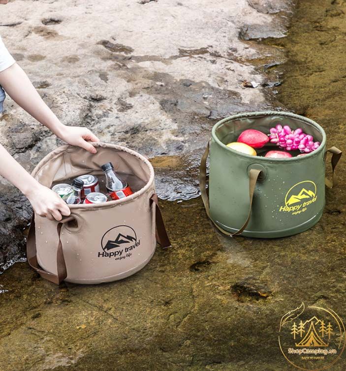 Xô đựng nước gấp gọn 10L / 20L HappyTravel, xô nước tròn xếp gọn du lịch, cắm trại dã ngoại
