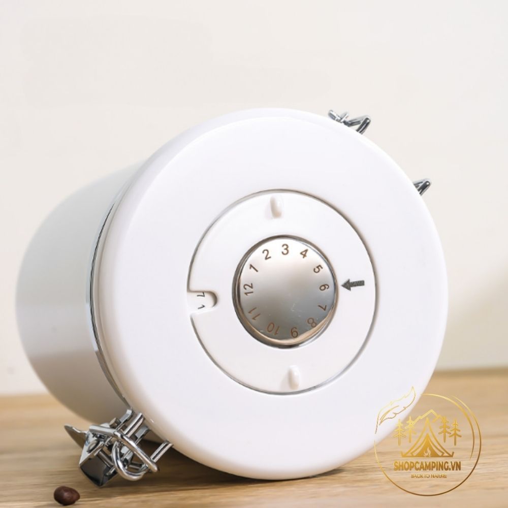 Hộp đựng cà phê inox 304 có theo dõi ngày lưu, van xả CO2 kèm muỗng định lượng