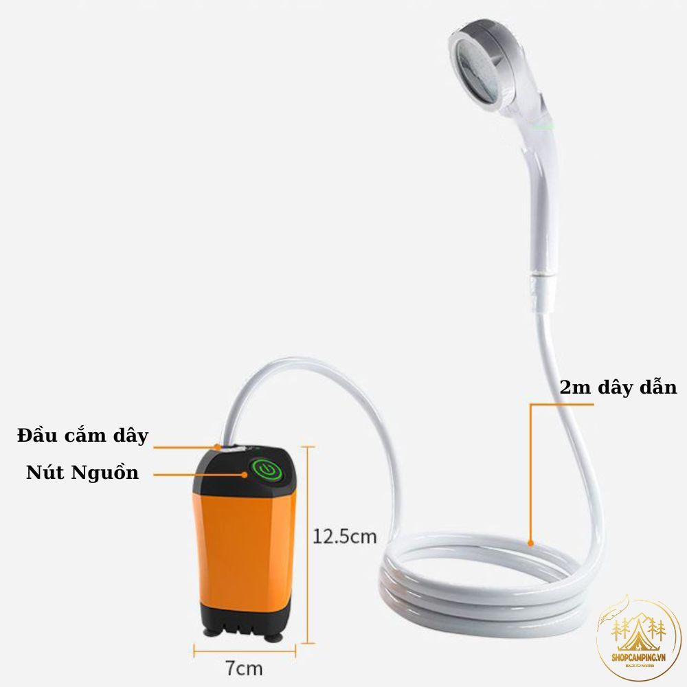 Vòi sen dã ngoại pin xạc dung lượng 4500 mAh, vòi sen tắm có đồng hồ nhiệt độ dùng cho cắm trại dã ngoại