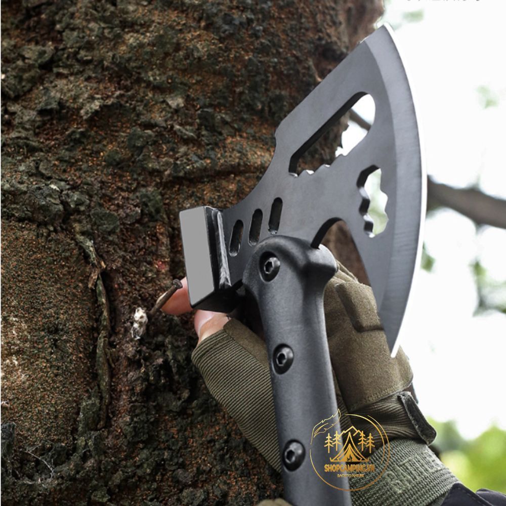 Búa rìu thép carbon đa năng, rìu sinh tồn đi rừng, phượt cắm trại dã ngoại