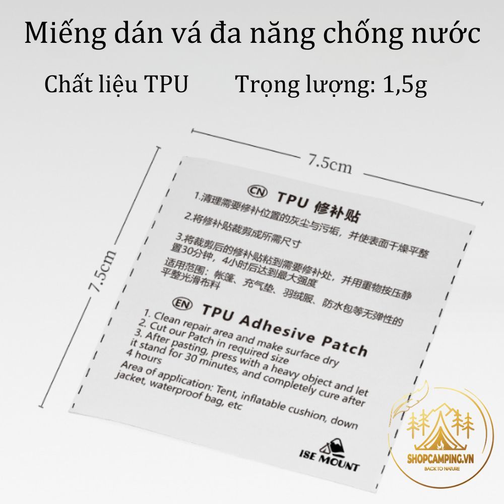 Miếng dán lều trại TPU trong suốt, dán vá phao, nệm hơi, áo mưa, tăng bạt dã ngoại