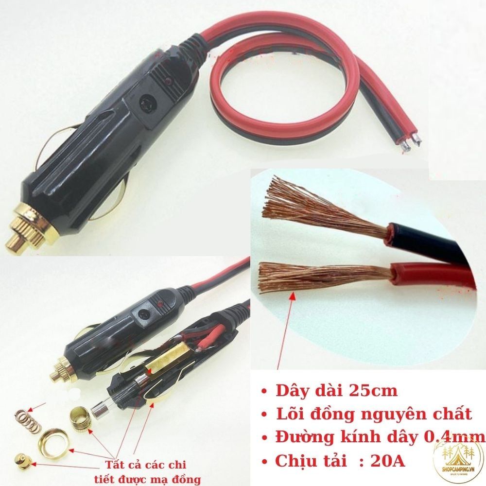 Dây đầu tẩu dài 1m, ổ cắm tẩu sạc đầu cái ô tô, đầu cắm tẩu sạc, công tắc on/off