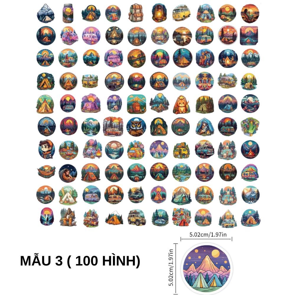Sticker chủ đề camping hình dán trang trí phượt du lịch (50 hình)