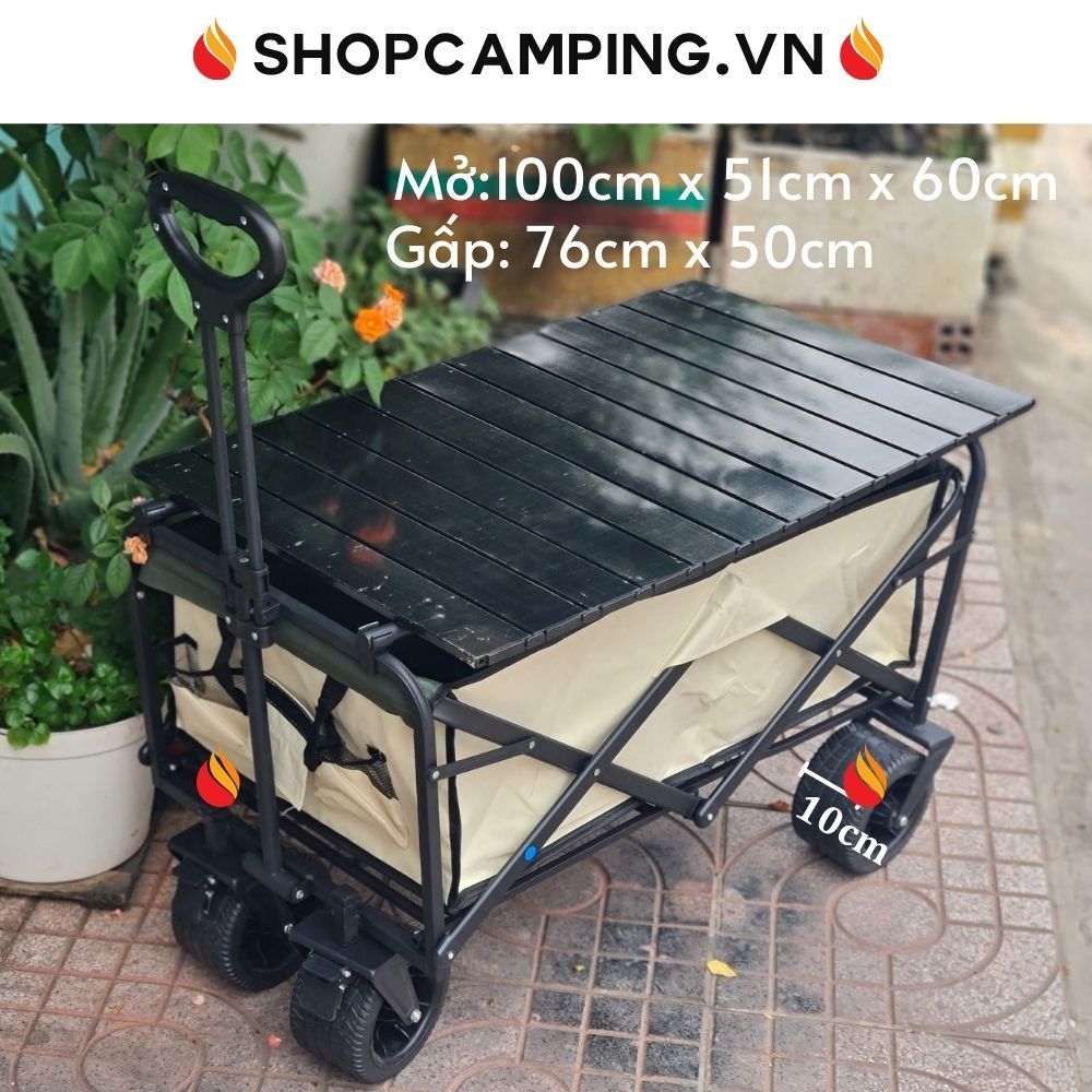 Xe kéo dã ngoại gấp gọn, xe đựng đồ bánh lớn cho du lịch, cắm trại dã ngoại