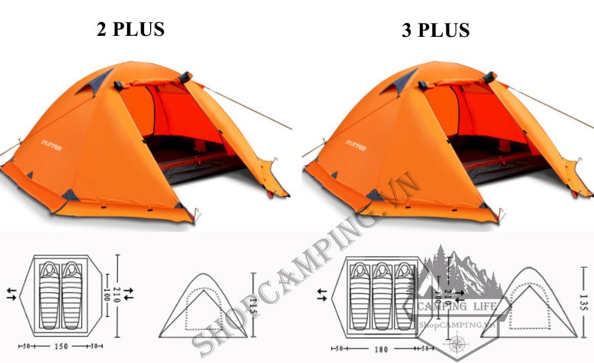 Lều cắm trại, lều 2 lớp cho 2-4 người chuyên chống lạnh Flytop khung nhôm