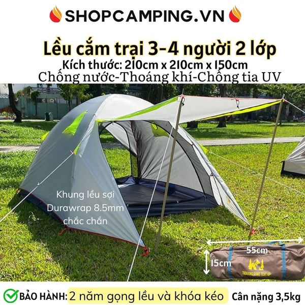  Lều cắm trại 3- 4 người, lều dã ngoại, du lịch, treckking 2 lớp chống thấm nước. 