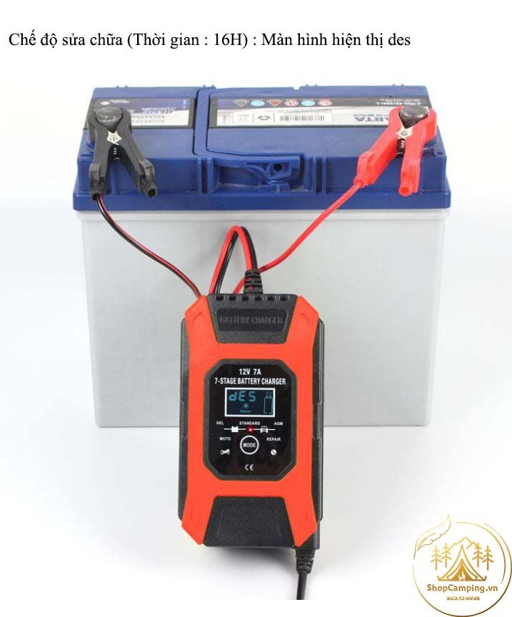 Sạc bình ắc quy 6Ah - 120Ah FOXSUR 7A tự ngắt khi đầy. Phục hồi ắc quy. Khử sunfat chống ngược cực