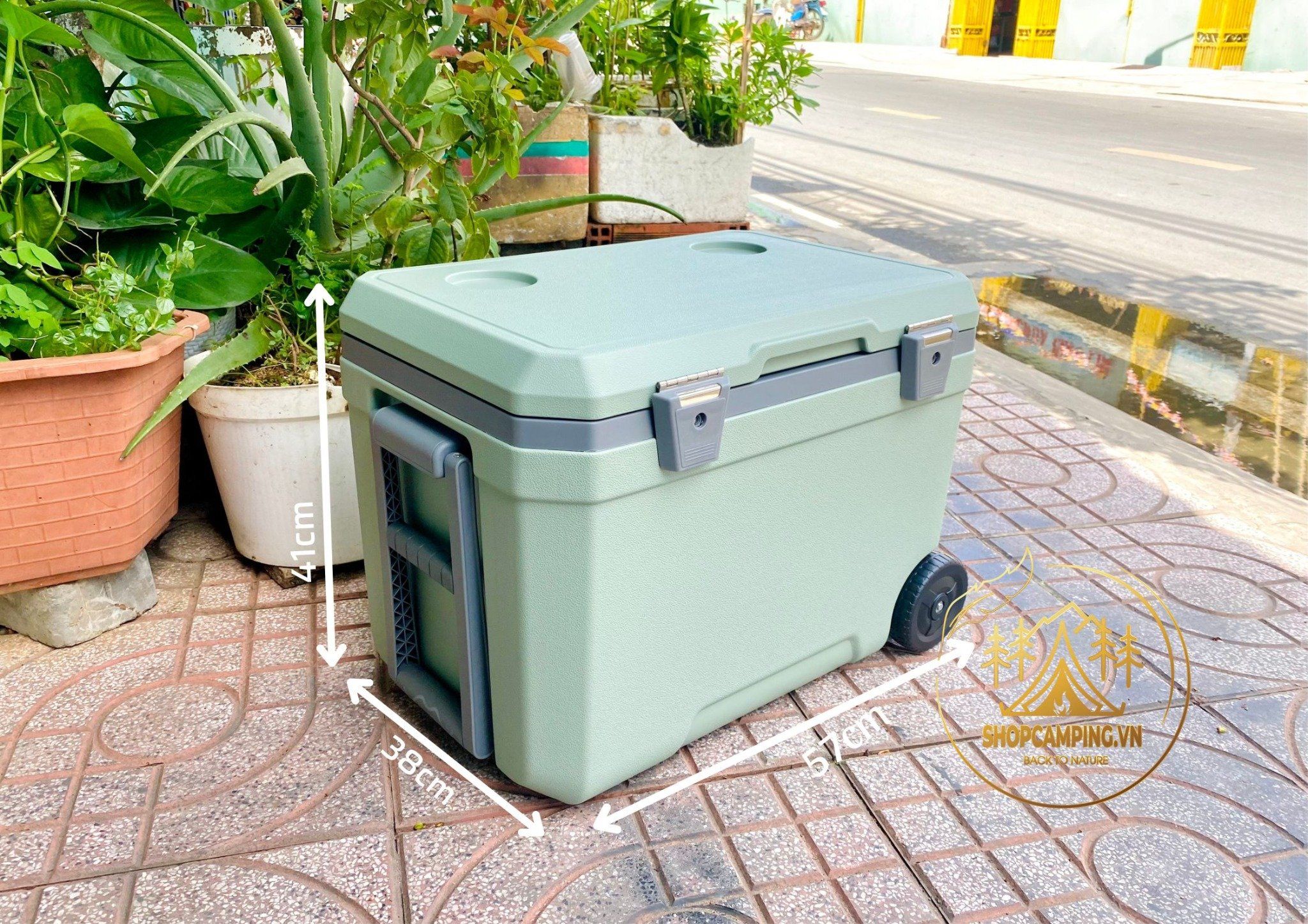 Thùng đá giữ nhiệt 45L có bánh xe kéo, thùng đựng đá, thùng giữ nhiệt du lịch, cắm trại dã ngoại