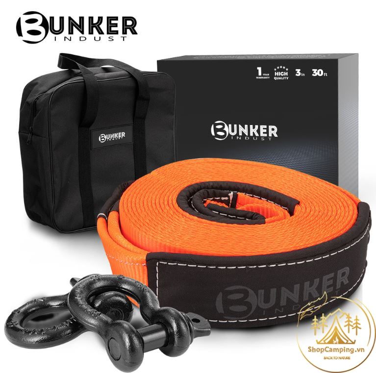 Dây cáp ,dây nối tời ,kéo xe bẹ 7.5Cm 9M 14 Tấn CHÍNH HÃNG BUNKER INDUST