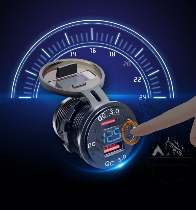 Bộ sạc QC3.0 Cổng USB không thấm nước dành cho Ô tô ,Xe máy