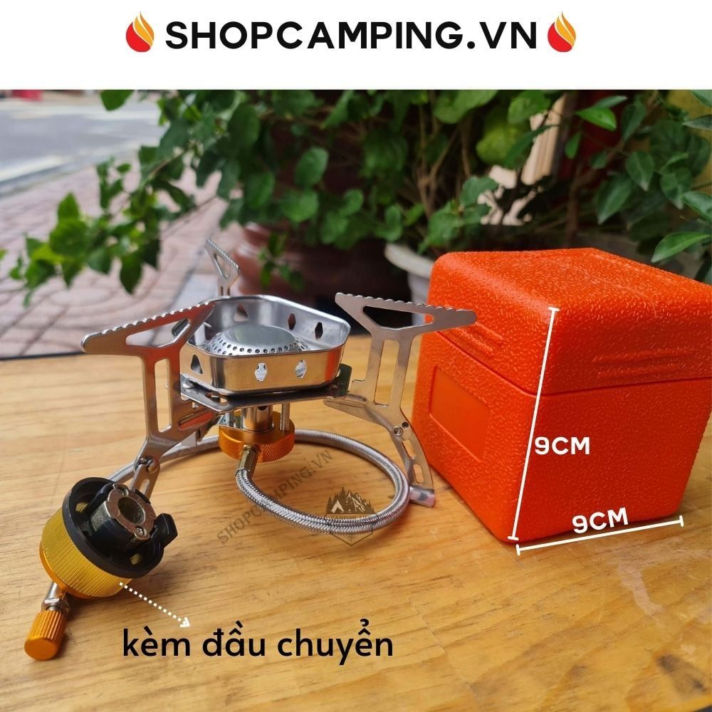Bếp ga mini dã ngoại inox 304 chống gió kèm đầu chuyển, bếp gas mini gấp gọn, bếp mini du lịch cắm trại