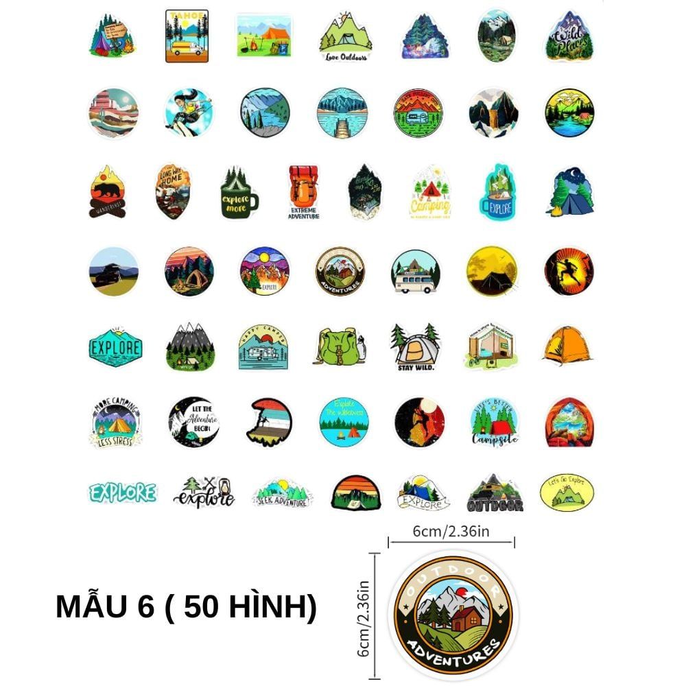 Sticker chủ đề camping hình dán trang trí phượt du lịch (50 hình)