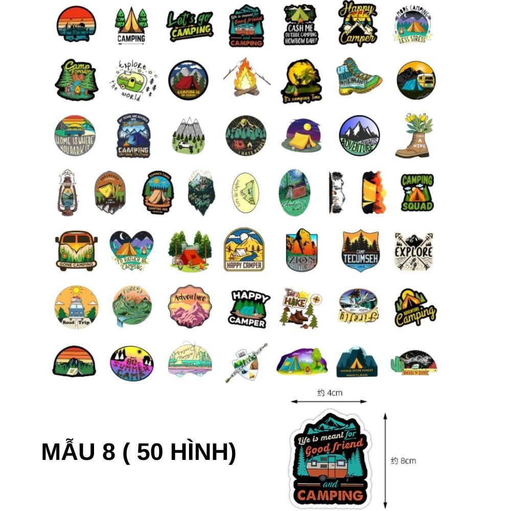 Sticker chủ đề camping hình dán trang trí phượt du lịch (50 hình)
