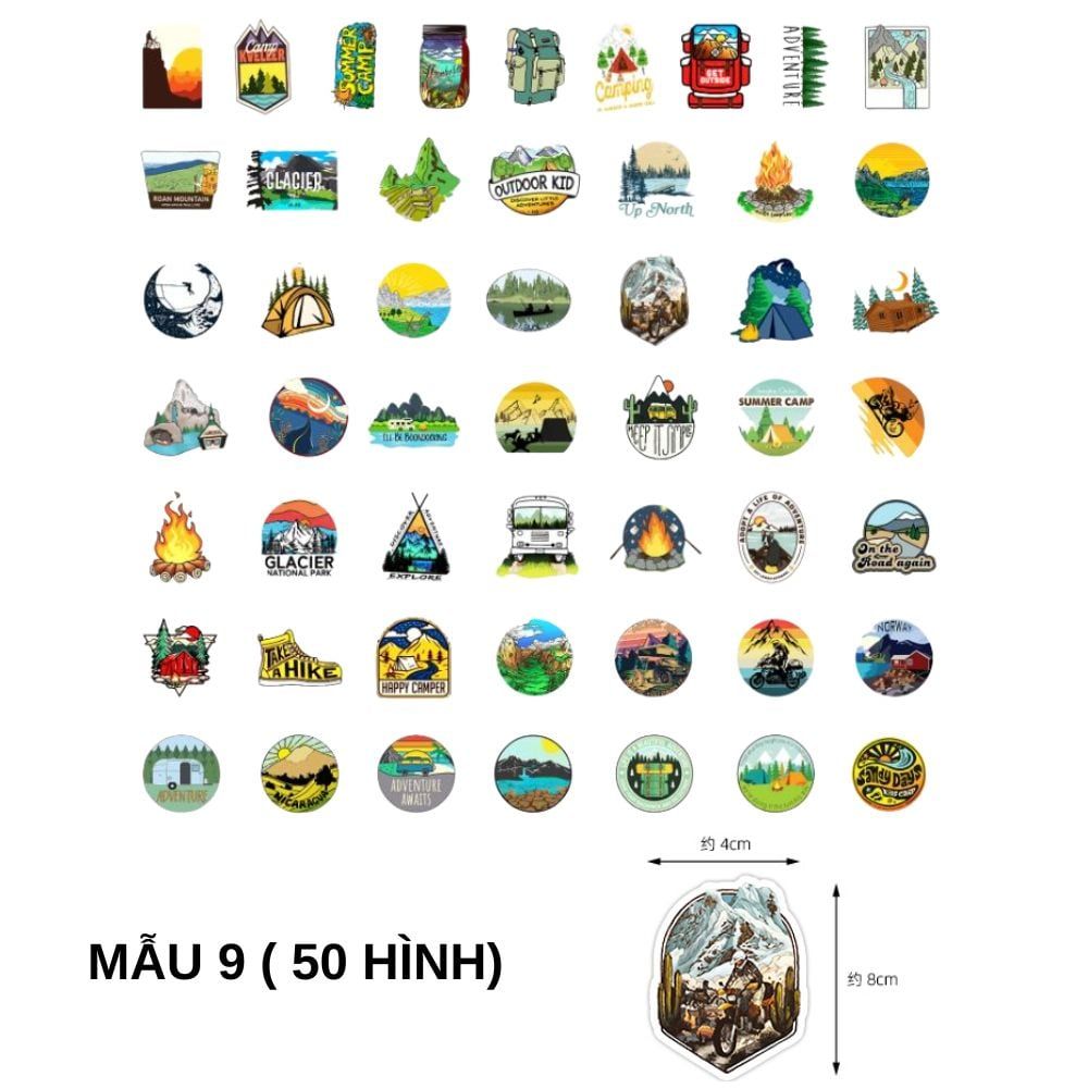 Sticker chủ đề camping hình dán trang trí phượt du lịch (50 hình)