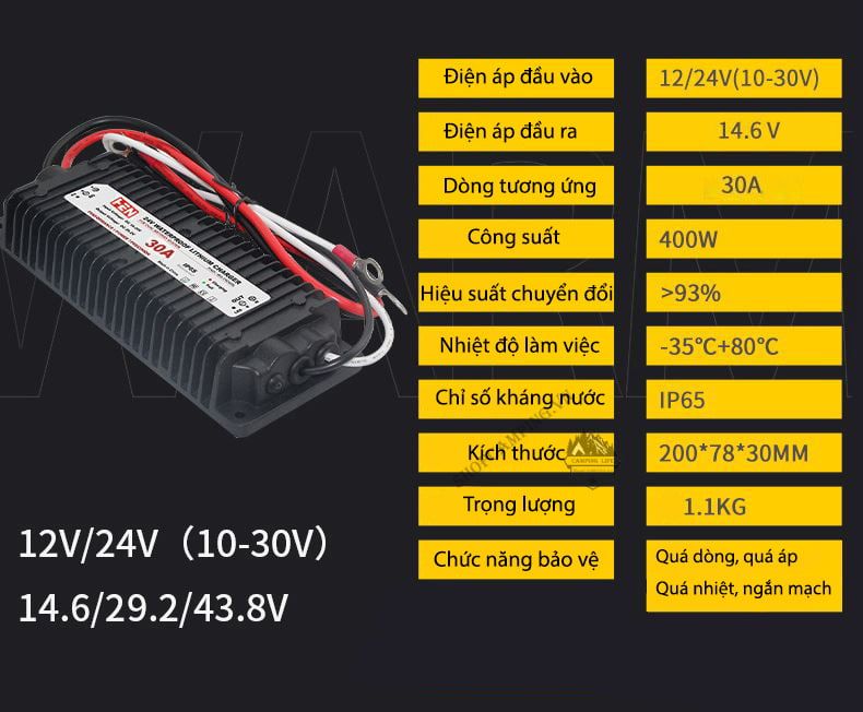 Bộ sạc Pin Lithium Lifepo4 12v DC to 14.6v DC không thấm nước dành cho oto