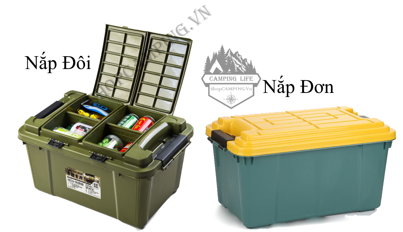 Thùng nhựa đựng đồ chịu lực siêu bền 55L chống nước có ngăn đựng đồ phía trên tiện dụng