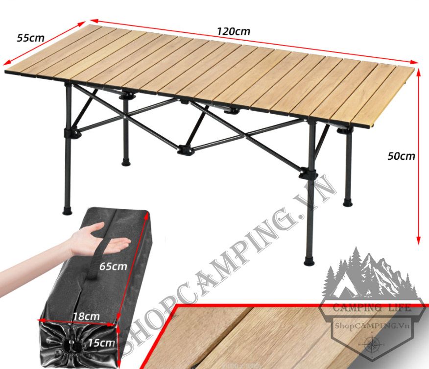 Bàn xếp dã ngoại, cắm trại mặt vân đá cẩm thạch, chịu lực lên đến 120kg