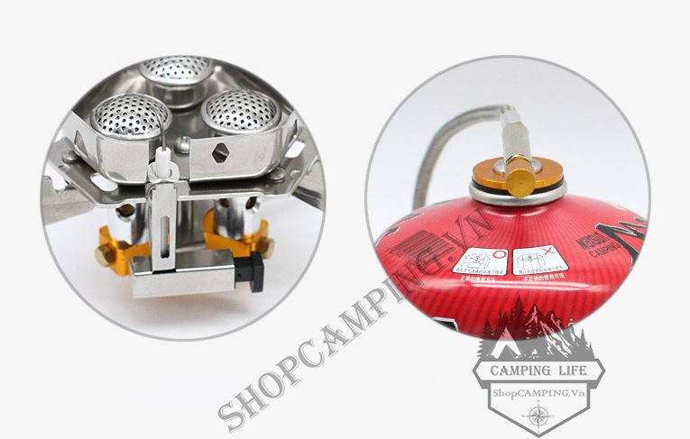 Bếp ga mini dã ngoại chống gió hiệu Halin 3 đầu đốt ( kèm đầu chuyển ga)